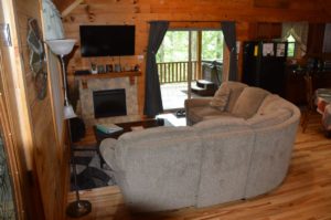 entertainment area in Escape log cabin