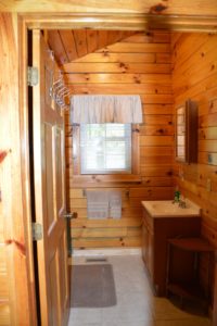 bathroom in The Overlook log cabin