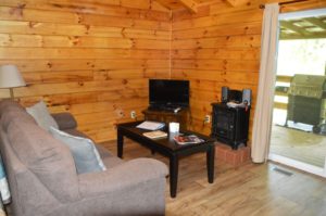 sofa and TV in Trail Ridge cabin