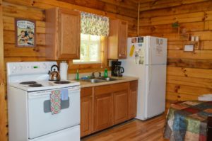kitchen in Yesteryear log cabin